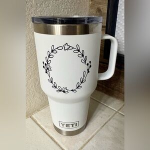 YETI White Mug with Black Floral Design
